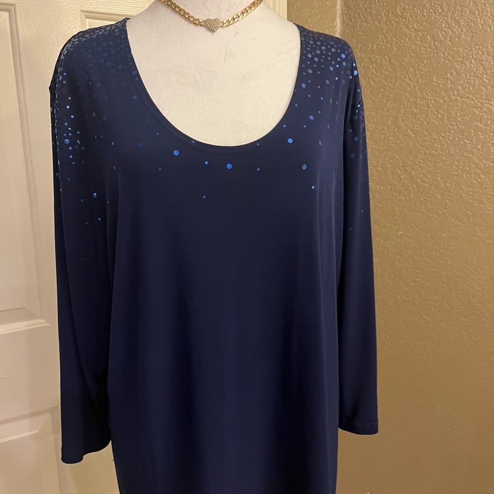 SUSAN GROVER Elegant Navy Blue Women's Top SIZE XL